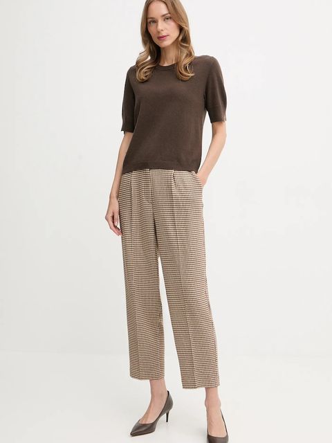 United Colors of Benetton spodnie damskie kolor beżowy proste high waist 44BWDF0AE