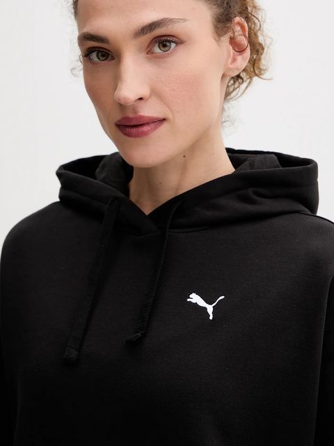Puma bluza damska kolor czarny z kapturem z aplikacją 684976