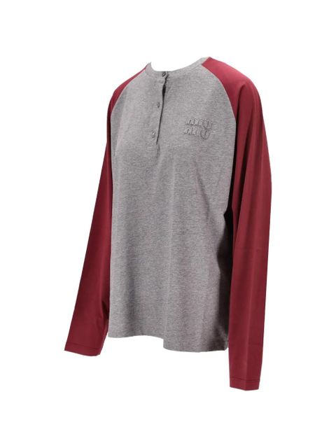 Miu Miu buttoned jersey long-sleeved T-shirt - Grey