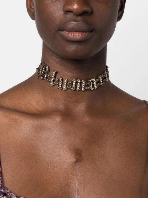 Blumarine crystal-embellished logo necklace - Silver - zdjęcie produktu nr 2