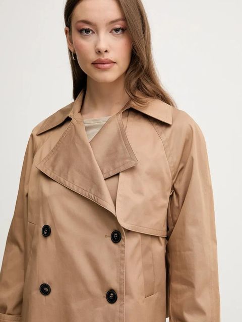 United Colors of Benetton kurtka bawełniana damski kolor brązowy przejściowy dwurzędowy 2RGCDW034