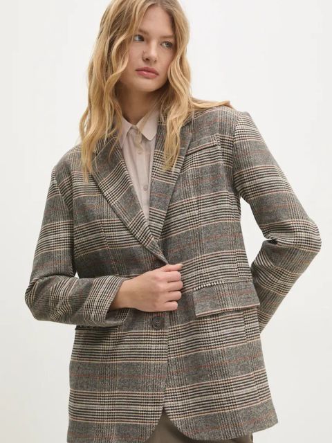 Answear.LAB marynarka kolor szary jednorzędowa wzorzysta