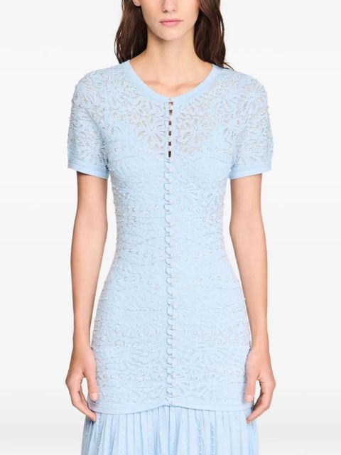 SANDRO textured embellished knitted dress - Blue