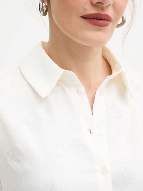 Guess koszula damska kolor beżowy regular z kołnierzykiem klasycznym W5BH80 W2982