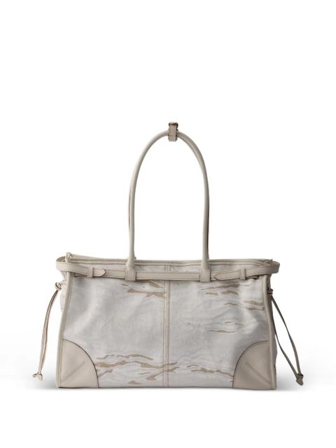 Prada Bonnie large printed linen and leather handbag - Neutrals