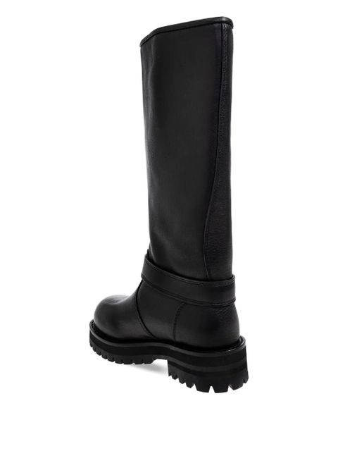 Off-White logo-plaque round-toe biker boots - Black