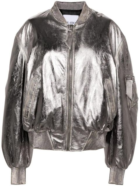 The Attico Anja metallic leather bomber jacket - Silver - zdjęcie produktu nr 1