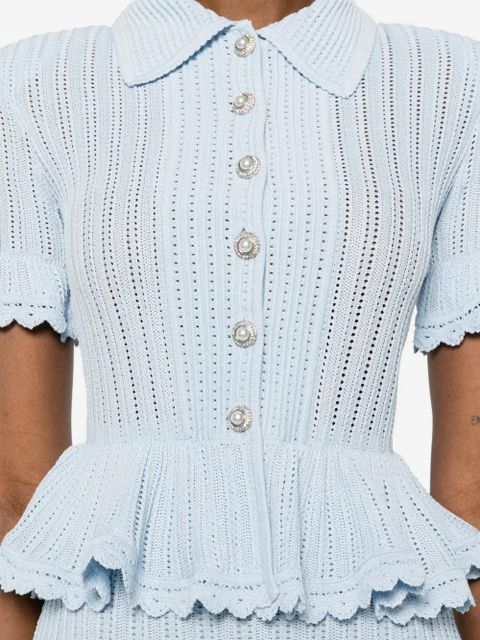 Self-Portrait pointelle peplum knit mini dress - Blue