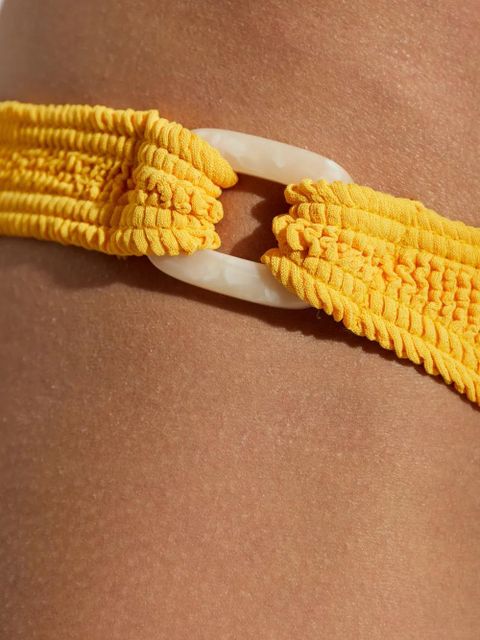 Bond-eye ring-detail crinkle-effect bikini - Yellow