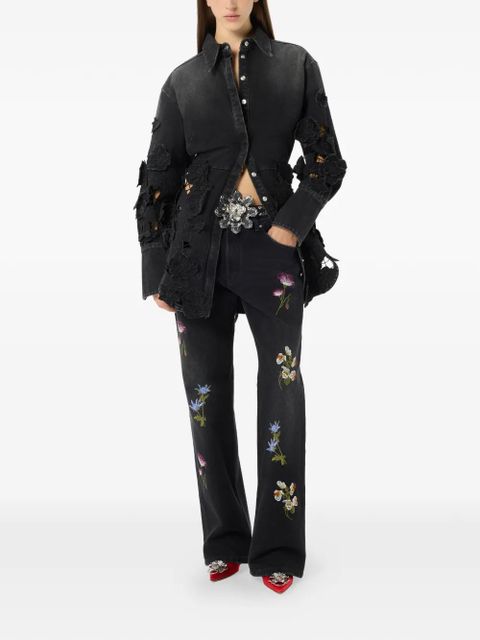 Blumarine floral-applique denim shirt - Black - zdjęcie produktu nr 2