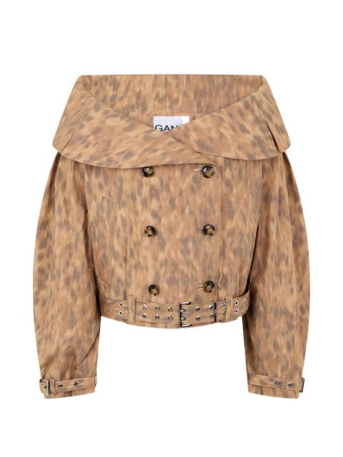 GANNI leopard-print off-shoulder jacket - Neutrals - zdjęcie produktu nr 1