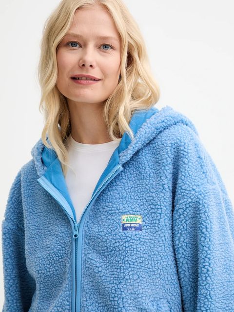 American Vintage bluza damska kolor niebieski z kapturem gładka HOK16E