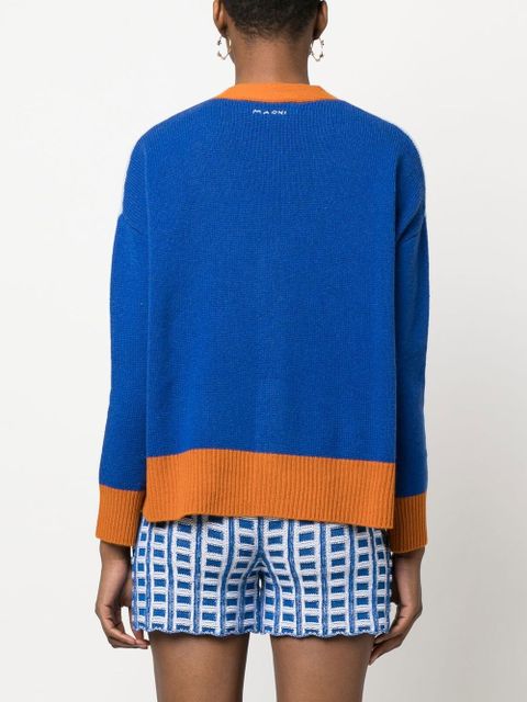Marni contrasting-trim knit cardigan - Blue