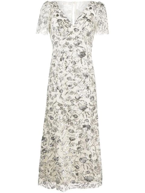 Self-Portrait sequin-embellished tulle midi dress - Neutrals - zdjęcie produktu nr 1