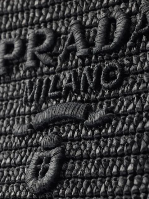 Prada large crochet tote bag with leather details - Black