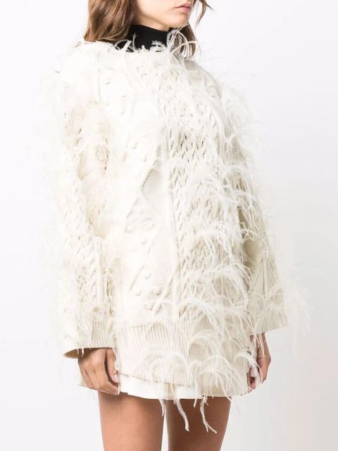 Valentino Garavani feather-embellished wool jumper - Neutrals