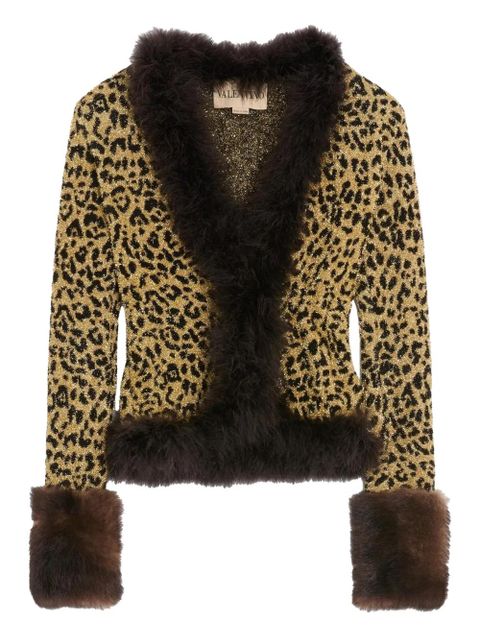 Valentino Garavani animal-print feather-trimmed cardigan - Yellow - zdjęcie produktu nr 1