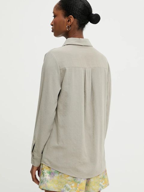 Answear.LAB koszula lniana damska kolor beżowy regular z kołnierzykiem klasycznym