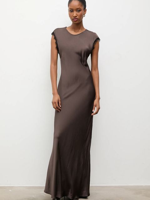 Answear.LAB sukienka kolor brązowy maxi rozkloszowana