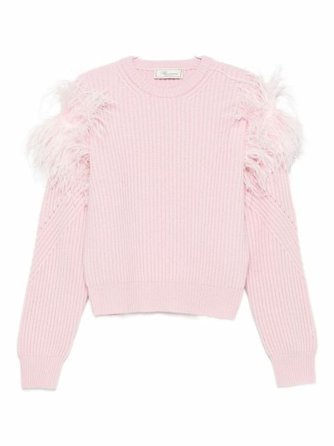 Blumarine feather-detail ribbed sweater - Pink