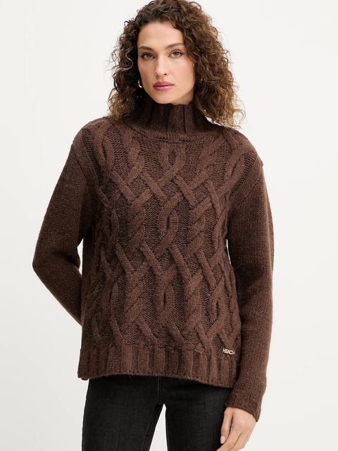 Silvian Heach sweter z domieszką wełny HENRY damski kolor brązowy ciepły z golfem GPA25255LU - zdjęcie produktu nr 1