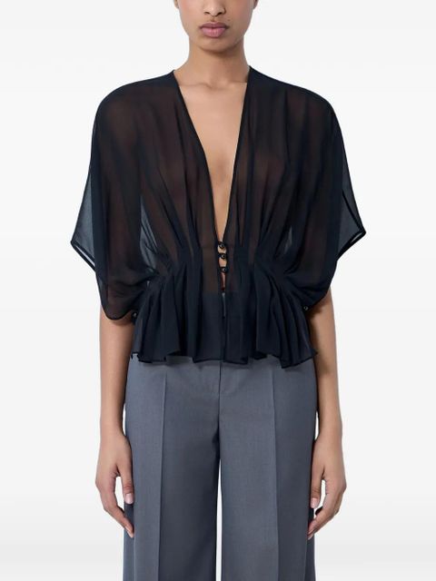 Max Mara pleated V-neck blouse - Black - zdjęcie produktu nr 1