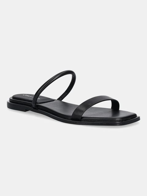 Calvin Klein klapki skórzane FLAT SANDAL SQUARED 2-BAR LTH damskie kolor czarny HW0HW02532 - zdjęcie produktu nr 1