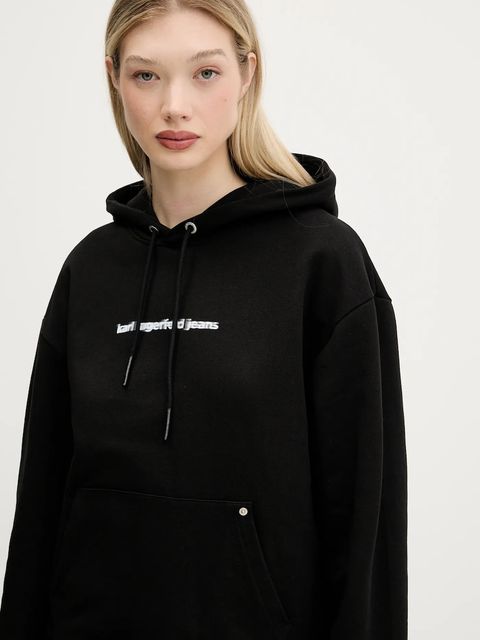 Karl Lagerfeld Jeans bluza bawełniana damska kolor czarny z kapturem z nadrukiem A3W20038
