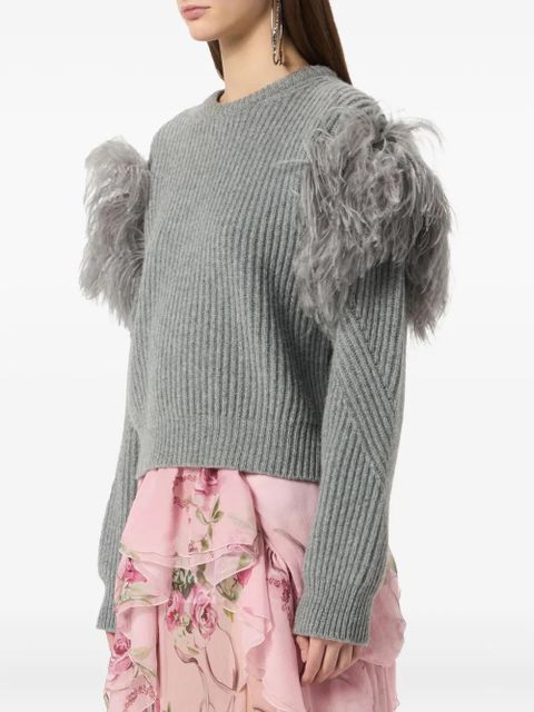 Blumarine feather-embellished ribbed sweater - Grey - zdjęcie produktu nr 2
