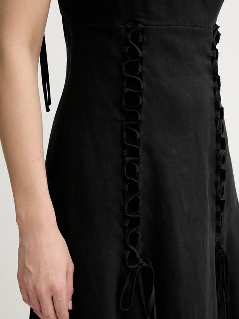 Twinset sukienka z domieszką lnu kolor czarny maxi rozkloszowana 251TT2070