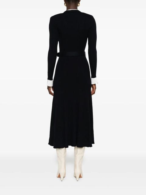 Self-Portrait button-detailed ribbed-knit maxi dress - Blue