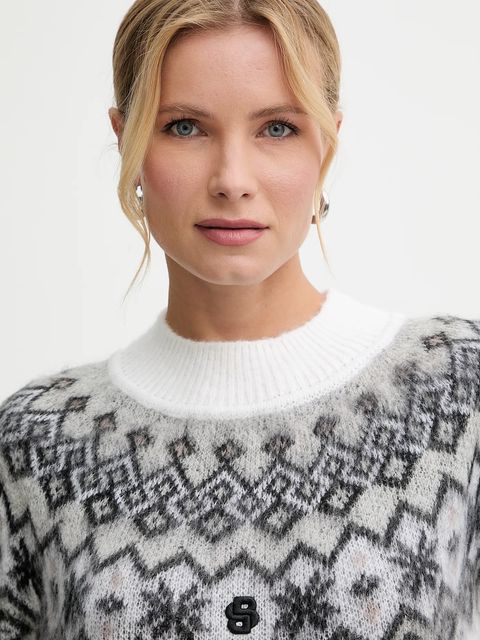 BOSS sweter z dodatkiem wełny damski kolor beżowy z półgolfem 50549369 - zdjęcie produktu nr 2