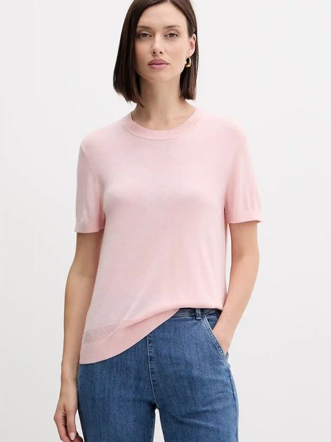 United Colors of Benetton t-shirt z jedwabiem damskie kolor różowy 1ZRED10BK