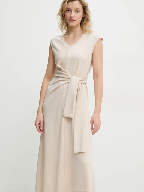 Answear.LAB sukienka kolor beżowy midi rozkloszowana