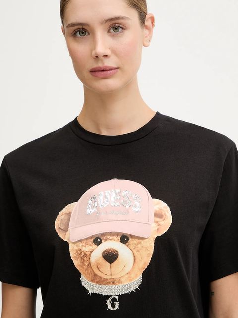 Guess t-shirt bawełniany TEDDY BEAR damski kolor czarny V5BI09 I3Z14