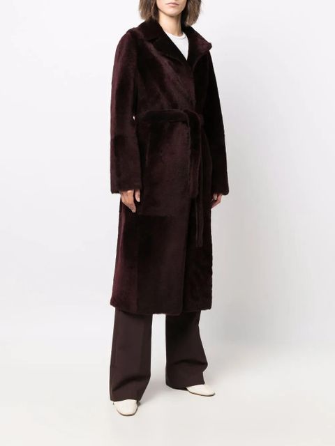 Yves Salomon long belted shearling coat - Red - zdjęcie produktu nr 2