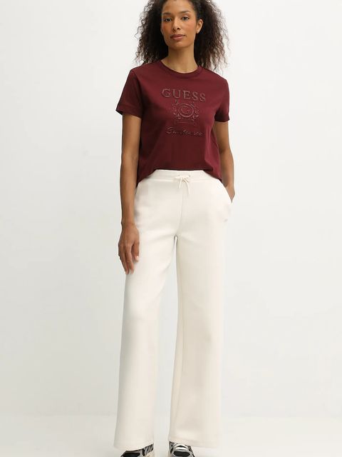 Guess t-shirt bawełniany MENA damski kolor bordowy V5BI07 K8FQ4