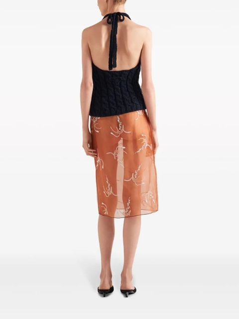 Prada embroidered organza midi skirt - Orange