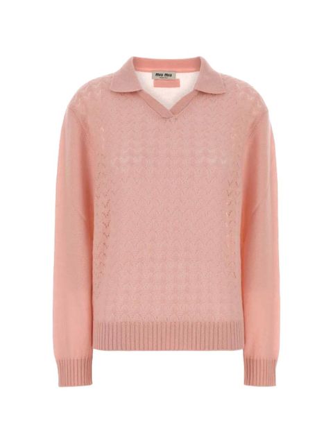 Miu Miu pointelle-knit polo sweater - Pink - zdjęcie produktu nr 1