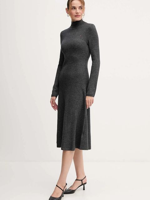 Tommy Hilfiger sukienka wełniana kolor szary midi rozkloszowana WW0WW47303 - zdjęcie produktu nr 1