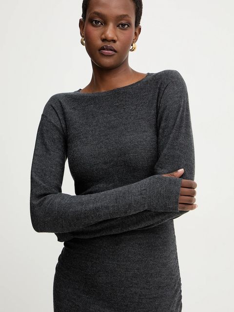 Marella sukienka wełniana kolor szary maxi dopasowana 2523326025200