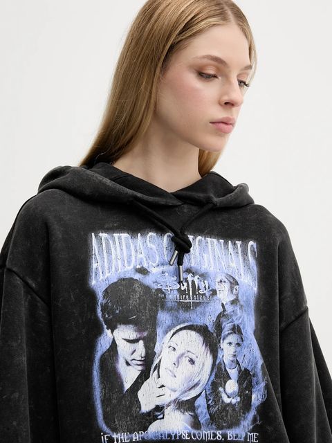 adidas Originals bluza bawełniana Buffy Hoodie damska kolor czarny z kapturem z nadrukiem JW0155