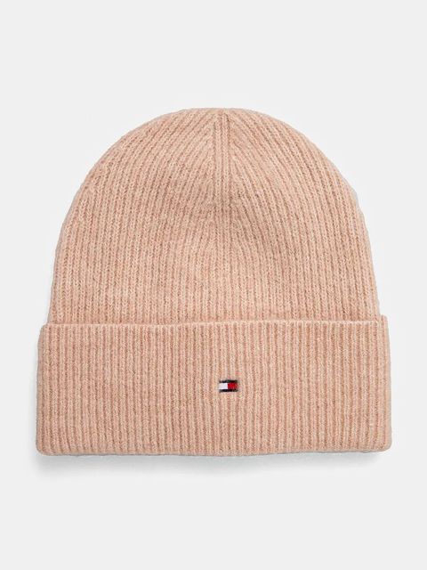 Tommy Hilfiger czapka z domieszką wełny kolor różowy z cienkiej dzianiny AW0AW16633