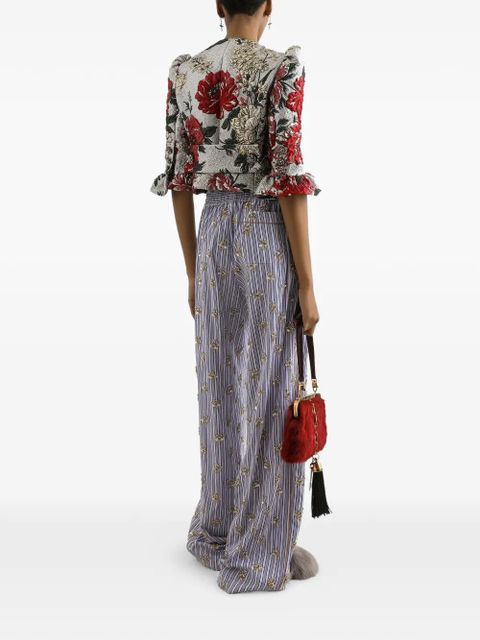 Dolce & Gabbana floral-embroidered buttoned jacket - Silver