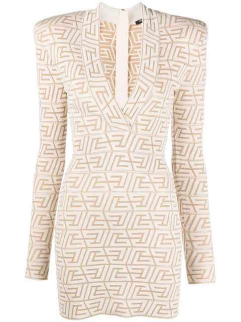 Balmain monogram-jacquard mini dress - Neutrals - zdjęcie produktu nr 1