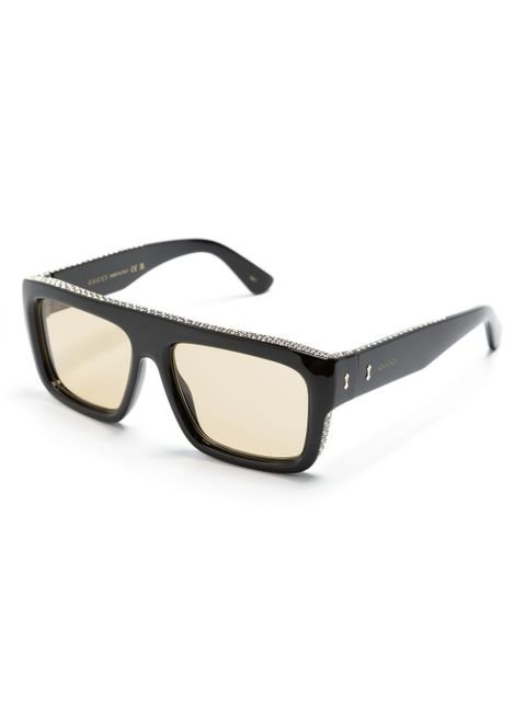 Gucci Eyewear logo-engraved rectangle-frame sunglasses - Black