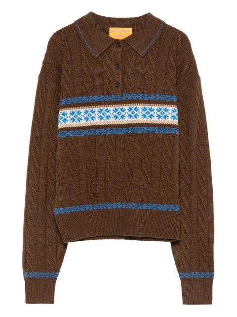 Guest In Residence cable-knit patterned polo top - Brown - zdjęcie produktu nr 1