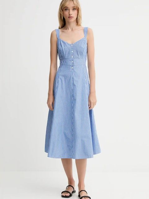 Levi's sukienka bawełniana kolor niebieski midi rozkloszowana 003PR