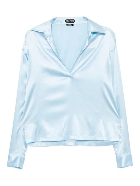 TOM FORD logo-embroidered satin polo top - Blue - zdjęcie produktu nr 1