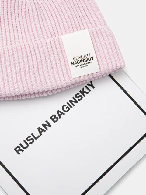 Ruslan Baginskiy czapka z domieszką wełny kolor różowy z grubej dzianiny BN039-VWNE